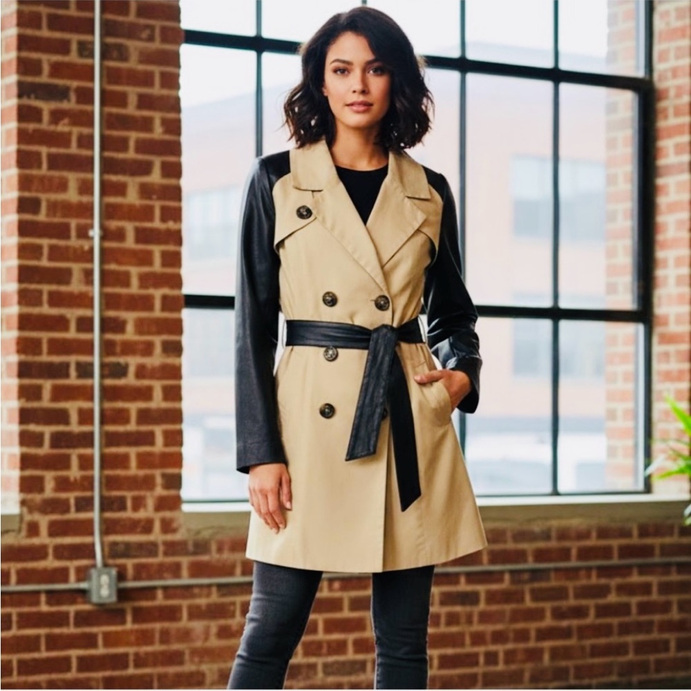 Chic Beige and Black Women's Trench Coat